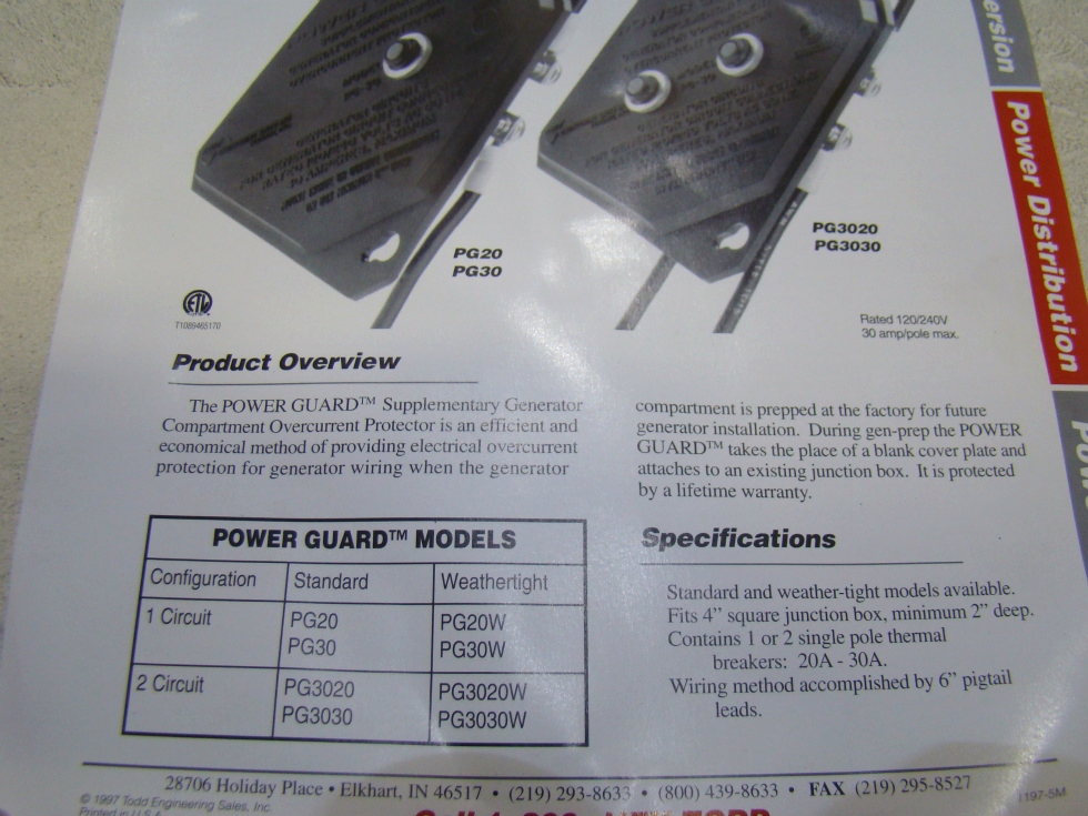 RV Components POWER GUARD SURGE PROTECTOR FOR GENERATOR CIRCUITS Power